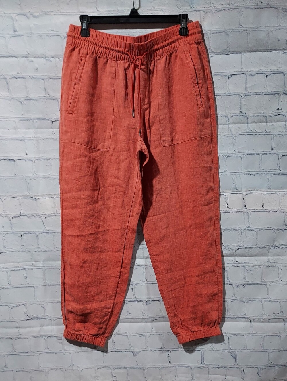 Athleta 8P Petite Retreat Linen Rust Joggers Drawstring Coastal Beach